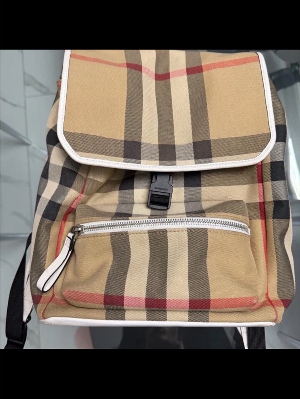 Canvas Check Print Backpack in Beige Burberry